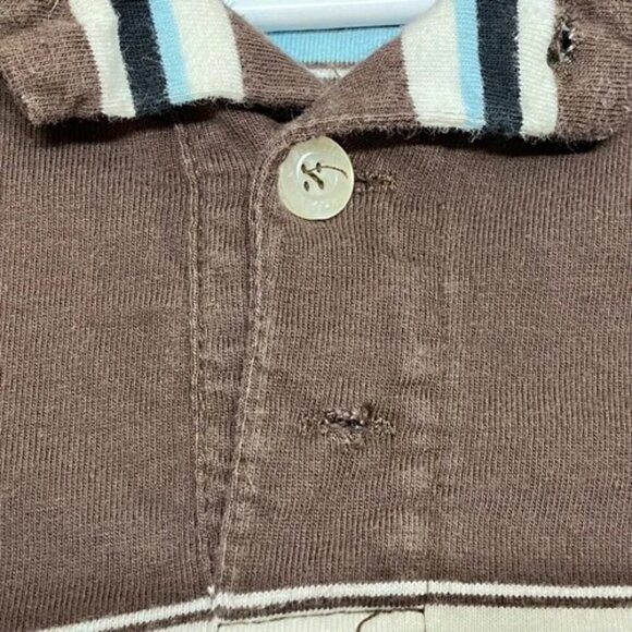 Phat Farm Polo Men's Large Short Sleeve Brown White Blue Stripe 90's Y2K Vtg GUC - Picture 5 of 8